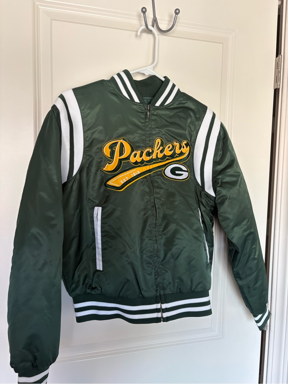 Green Bay Packers Varsity Satin Jacket with Yellow Script
